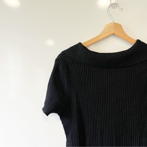 Abercrombie & Fitch Black Ribbed Knit Dress With Collar Short Sleeve Fitted - Picture 6 of 12